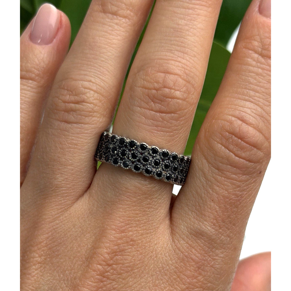 Vintage 925 Sterling Silver Black Spinel Band Ring Size 9